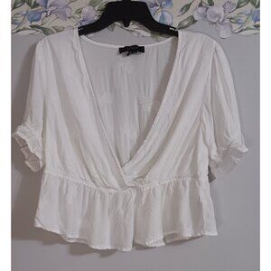 Forever 21 White 3X Crop Embroidered Boho Flowy V Neck Beach Travel Top
